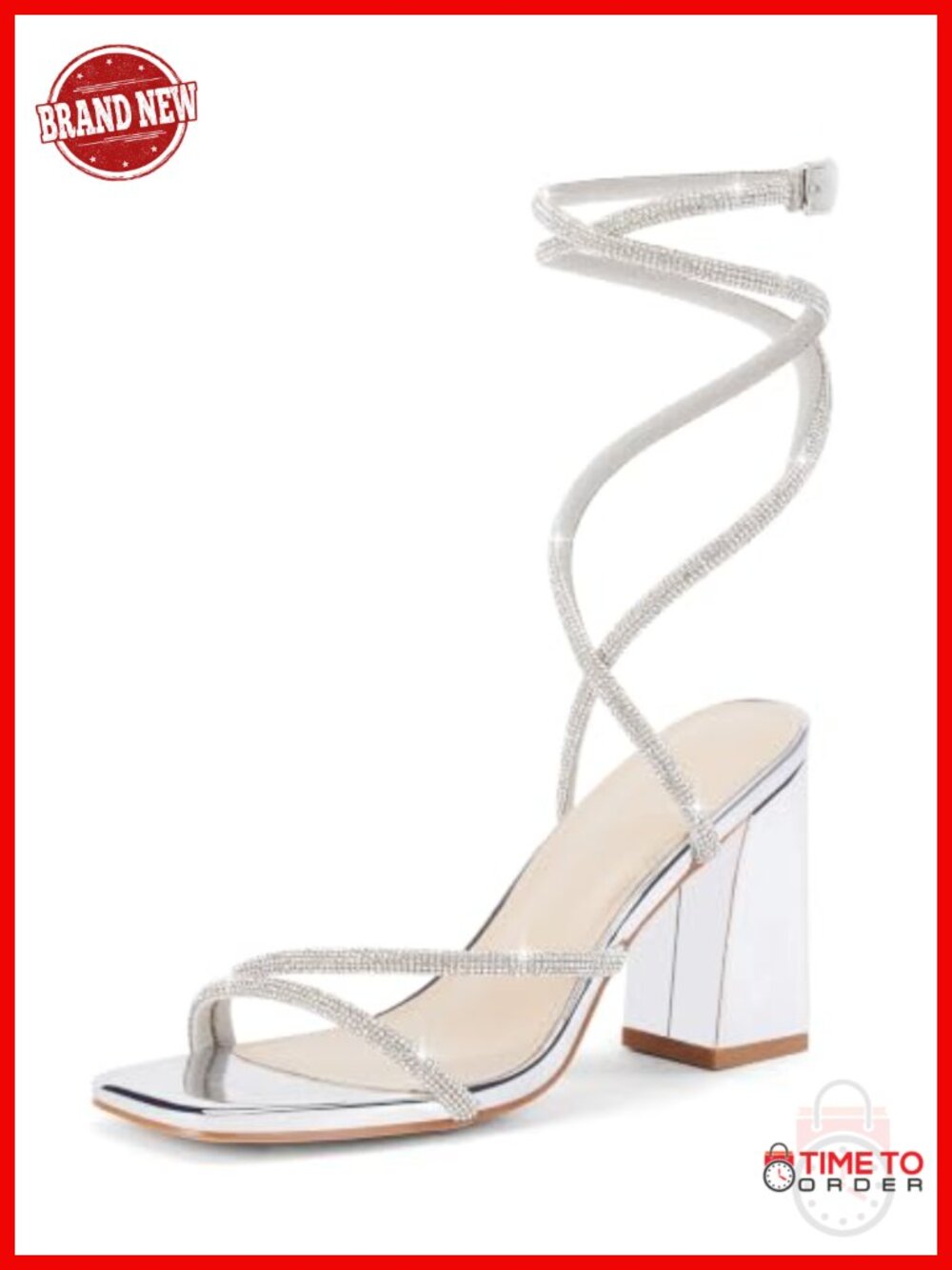 Lace Up Chunky Heels Rhinestone Sandals Square Open Toe High Block Heeled